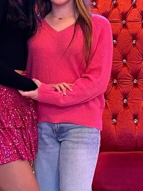 Old Navy Pink V-Neck Ribbed Knit Sweater